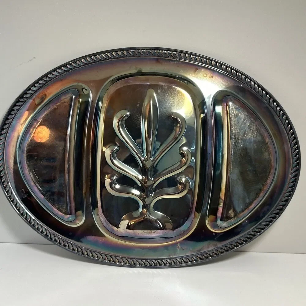 Antique WM Rogers Silver Plate Carving Serving Tray w/Spring Flower
